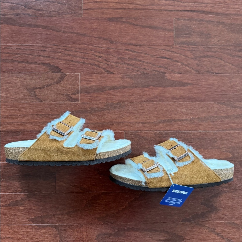 Birkenstock Kids Tan Slippers with White Lining